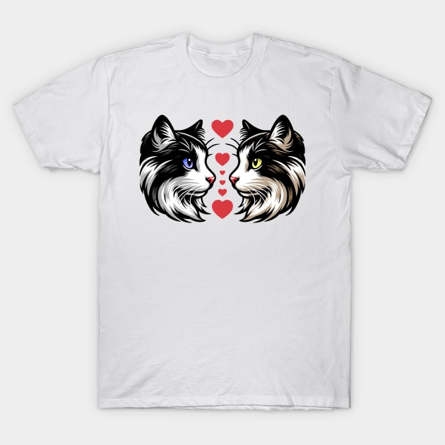 Cat Lovers Tee Shirt, Valentine Cats with Hearts, Cute Feline, Couple in love Graphic Tee, Pet Lovers Gift Idea T-Shirt by Cat In Orbit ®